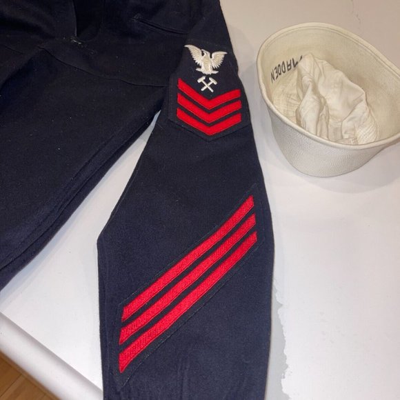 1964 VIETNAM ERA sz38/REG US NAVY SAILOR BLACK JUMPER CRACKER JACK w/CAP JG 01 - Picture 10 of 12